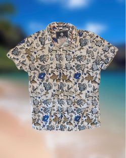 Noize Men’s Size Small White Blue and Gray Floral Button-Up Shirt Short Sleeve