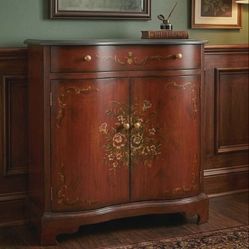 VINTAGE HAND PAINTED FLORAL FLOWER ROSE BLACK MARBLE TABLE TOP CABINET SHELF STORAGE DRAWER HUTCH