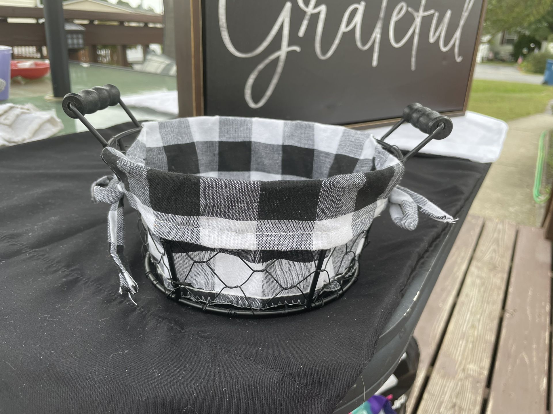 Gray & Black Plade basket $5.00 Local Meets Lmk.