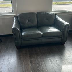 Grey Leather Loveseat 