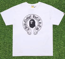 White Chrome Heart Bape tee Size M