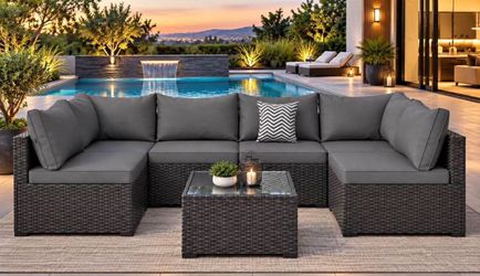7 pc Wicker Outdoor Gray Patio Set Sectional Backyard Home furniture NEW juego de patio gris modern