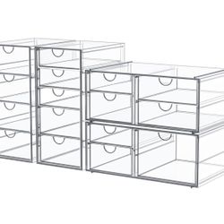 Brand New in box 4-Pack Clear Acrylic 16-Drawer Makeup & Desk Organizer Storage Bins