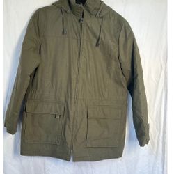 London Fog Hooded Rain Jacket Olive Green Full Zip Utility Coat M