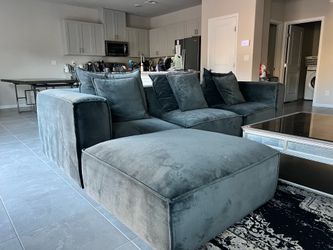 Arhaus Custom Gray Velvet Sectional Couch