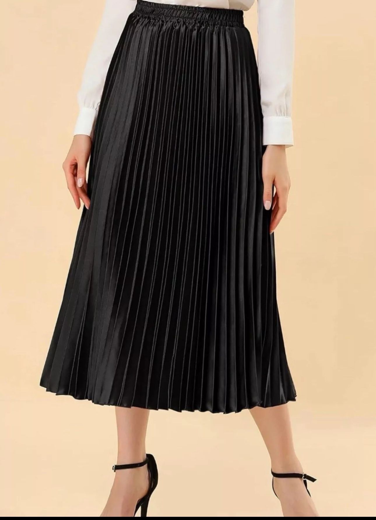Women's Black Metallic Pleated Party Midi Skirt