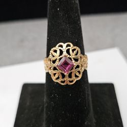 Genuine Rhodalite Ring In 10k Y Gold