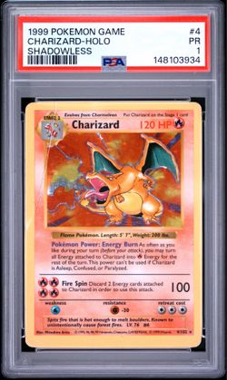 1999 Pokemon Game Shadowless #4 Charizard Holo PSA 1 PR