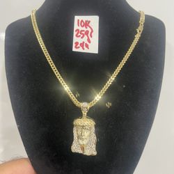 10K Yellow Gold Franco Chain and Pendant CUBIC ZIRCONIUM STONES 25Gr 24 Inches Long 