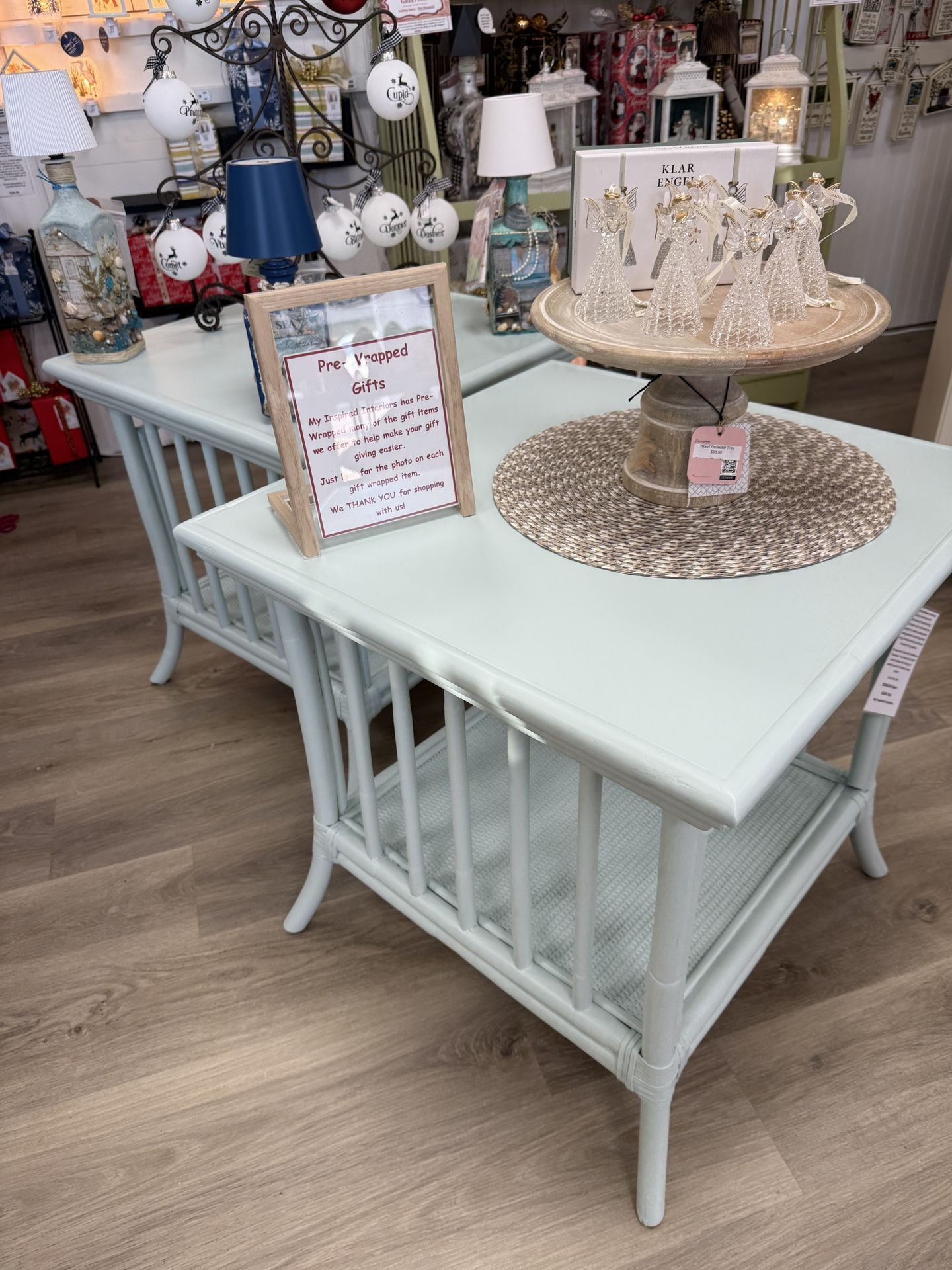 Set Of Two Faux Bamboo End Tables available at Do Over Decor in Jensen Beach