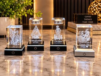 3D Laser Engraved Crystal Blocks with LED Base