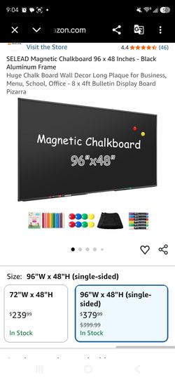 SELEAD Magnetic Chalkboard 96 x 48 Inches - Black Aluminum Frame
Huge Chalk Board Wall Decor Long Plaque for Business, Menu, School, Office - 8 x 4ft