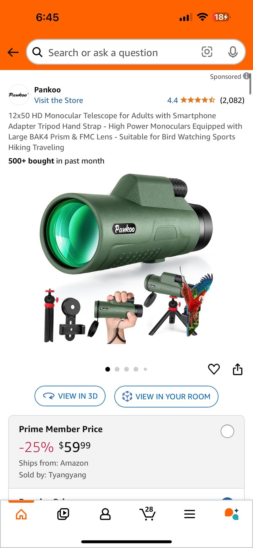 12x50 HD Monocular Telescope for Adults with Smartphone Adapter Tripod Hand Strap