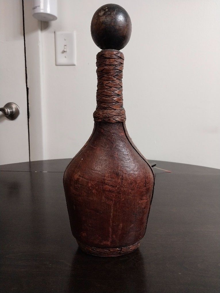 Vintage Leather Italian Wrapped Decanter 
