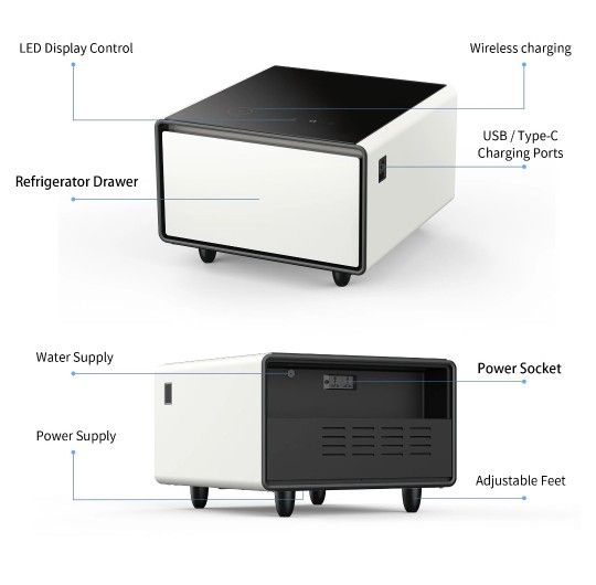 Modern Smart Side Tablet With Wireless Charging And A Bulit In Fridge