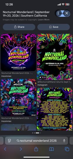 Two  nocturnal wonderland tickets for sell