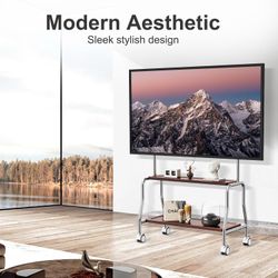 New Rolling TV Stand for 32 to 75 Inch TVs with Locking Wheels