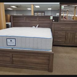 Casual Style Queen Panel Bed, Dresser With 6 Drawers, Mirror, 5-drawer Chest And 2 Drawer Nightstand Bedroom Set💥 New Brand 🤩 Fastest Delivery 🚚 