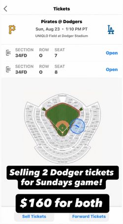 Dodger tickets for Sunday 8/23