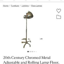 20th Century Crome Brass Rolling Floor Lamp 