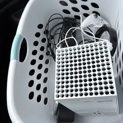 Xbox x with wires and plug in controller, onn Bluetoothspeakear with cord and remote, Microsoft surface pro 2