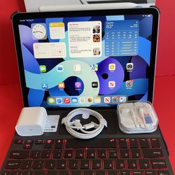 Apple IPad Air 4th Generation (10.9” Liquid Retina/ 2020 Model) 64GB with keyboard case, stylus pen & Accessories (256gb $479)