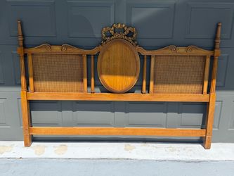 Vintage Wood and Cane King Headboard