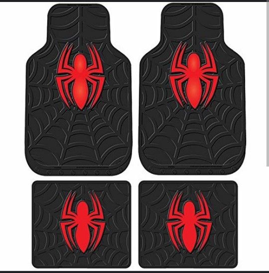 4 Piece Heavy Duty Rubber Spiderman Floor Mats Set New