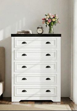 Brand New White Wood Dresser with 5 Drawers