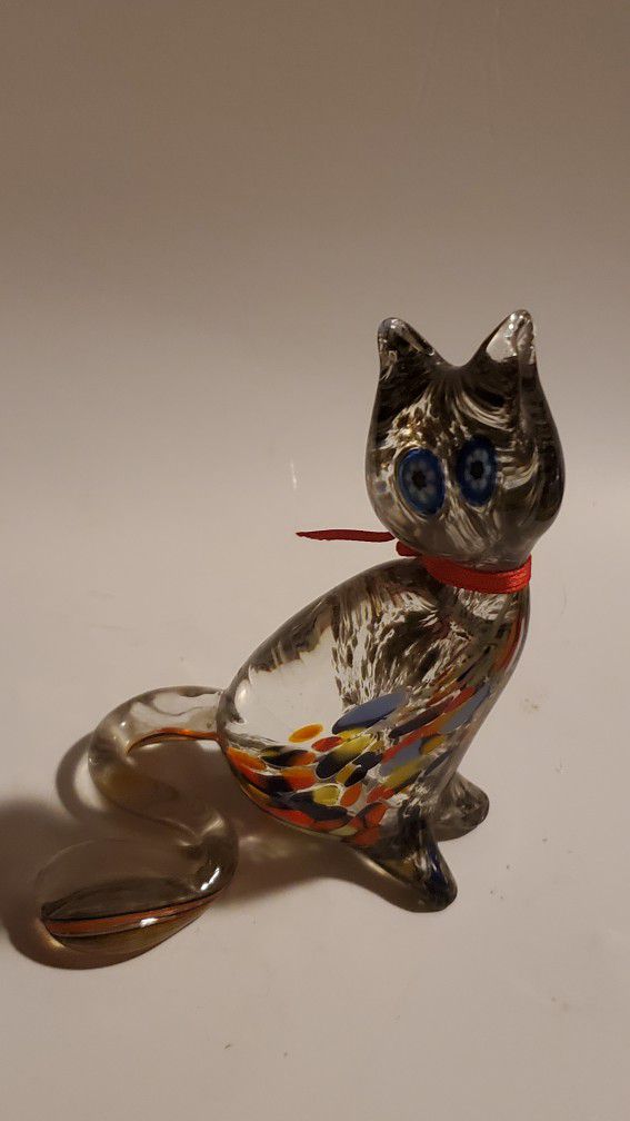 4" Glass Style Cat Figurine 
