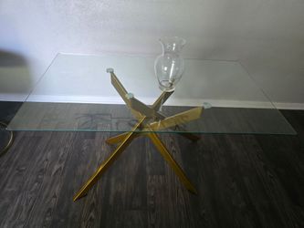Modern Glass Dining Table – Gold Base