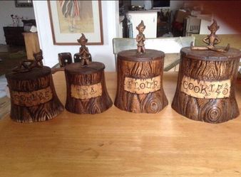 Elf jars, sugar, cookie , coffee jars