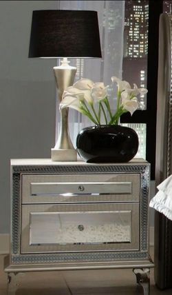 Michael Amini Jane Seymour Silvered Mirrored Night Stand