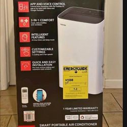 8,000 BTU (12,000 BTU ASHRAE) 115-Volt Smart Wi-Fi Portable Air Conditioner up to 350 sq. ft. Cools and Dehumidifies
