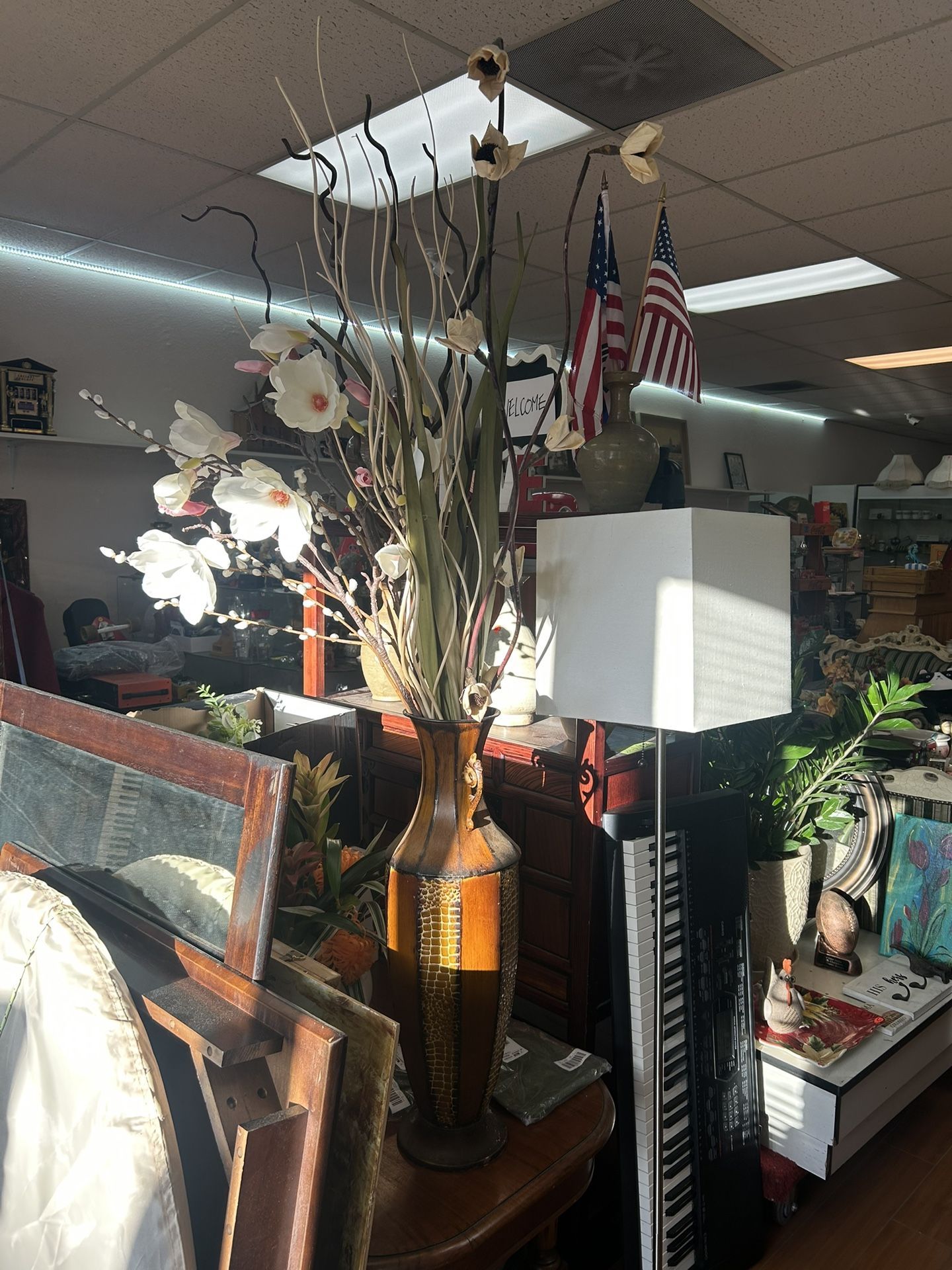 Decorative Vase With Fake Flowers & Branches