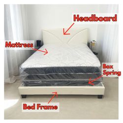 Comfy & Elegant Queen Bed Frame 🚨 Includes Mattress & Box Spring for ONLY $349. Ready for Delivery Today 🚛