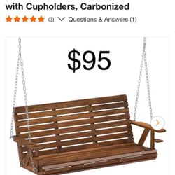 Wooden Porch Swing 3-Seater, 5 ft. Outdoor Patio Swing Bench