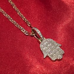10k Yellow Gold Diamond Hamsa Necklace Set 1/2 ctw