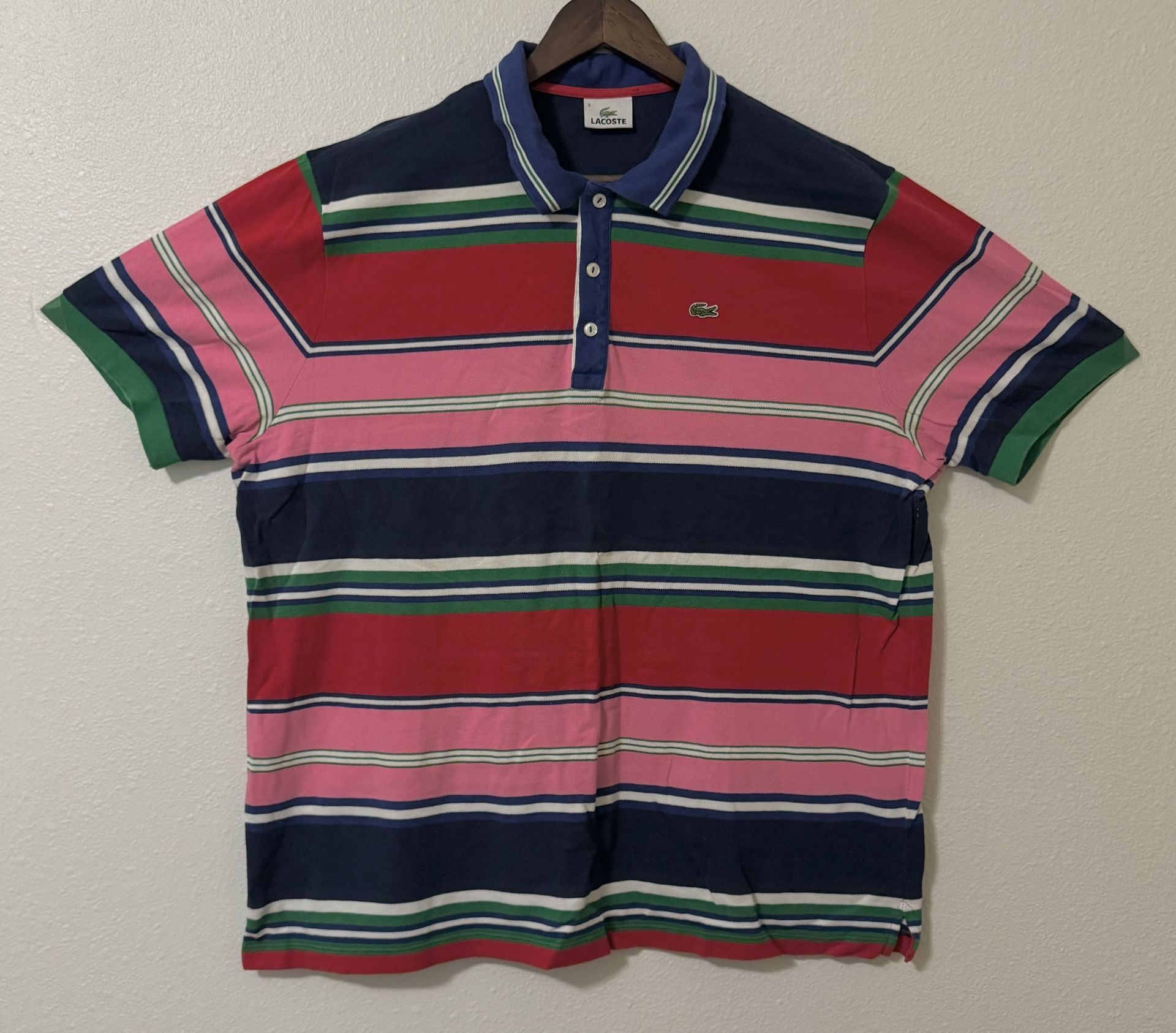 Lacoste Vintage Mens Striped Polo Shirt Size 8 Medium