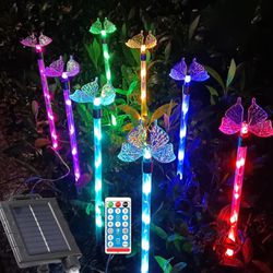 Set of 8 Plastic Solar Garden Lights for Garden Decor - Upgraded Solar Lights with Remote,8 Modes Waterproof Solar Decorative Stake Lights for Outside