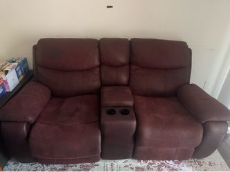 Burgundy Reclining Sofa and Loveseat Set