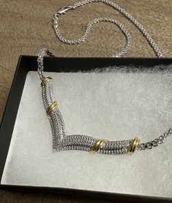 Necklace Rhodium Overlay Brass With Gold…