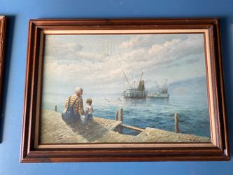 Grandpa and grandson oil painting..