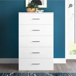 White Wood Dresser- 6 Drawers