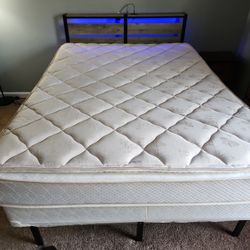 Faux Leather Brown Upholstered Queen Size Mattress, Box Spring, and Headboard with Footboard