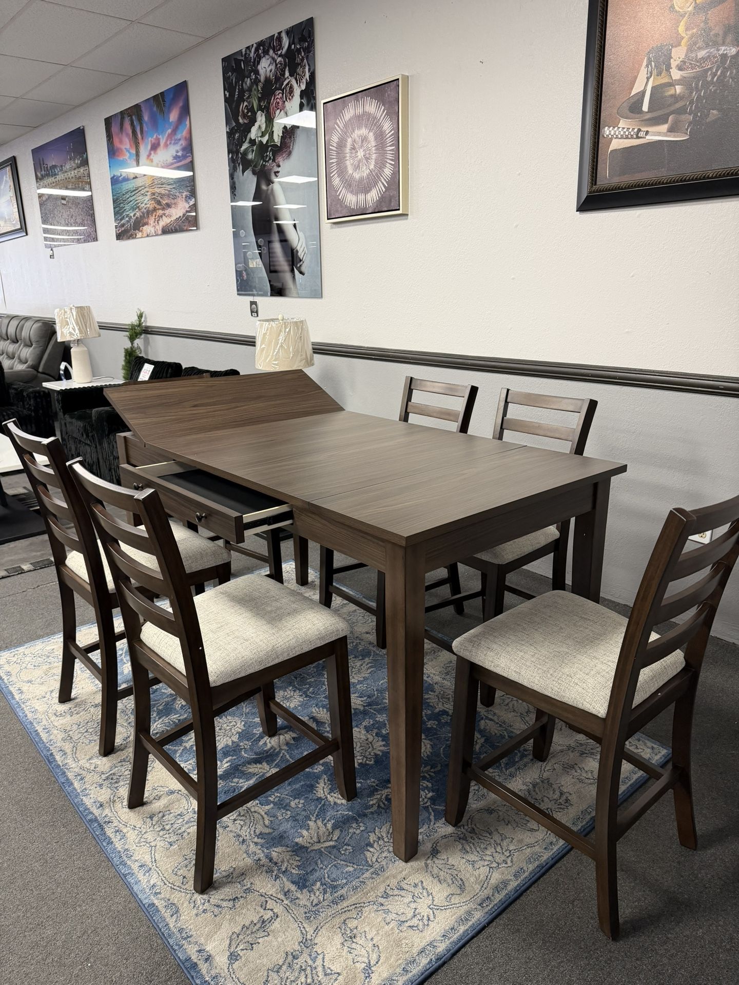 7PC Brown Dining Table Set