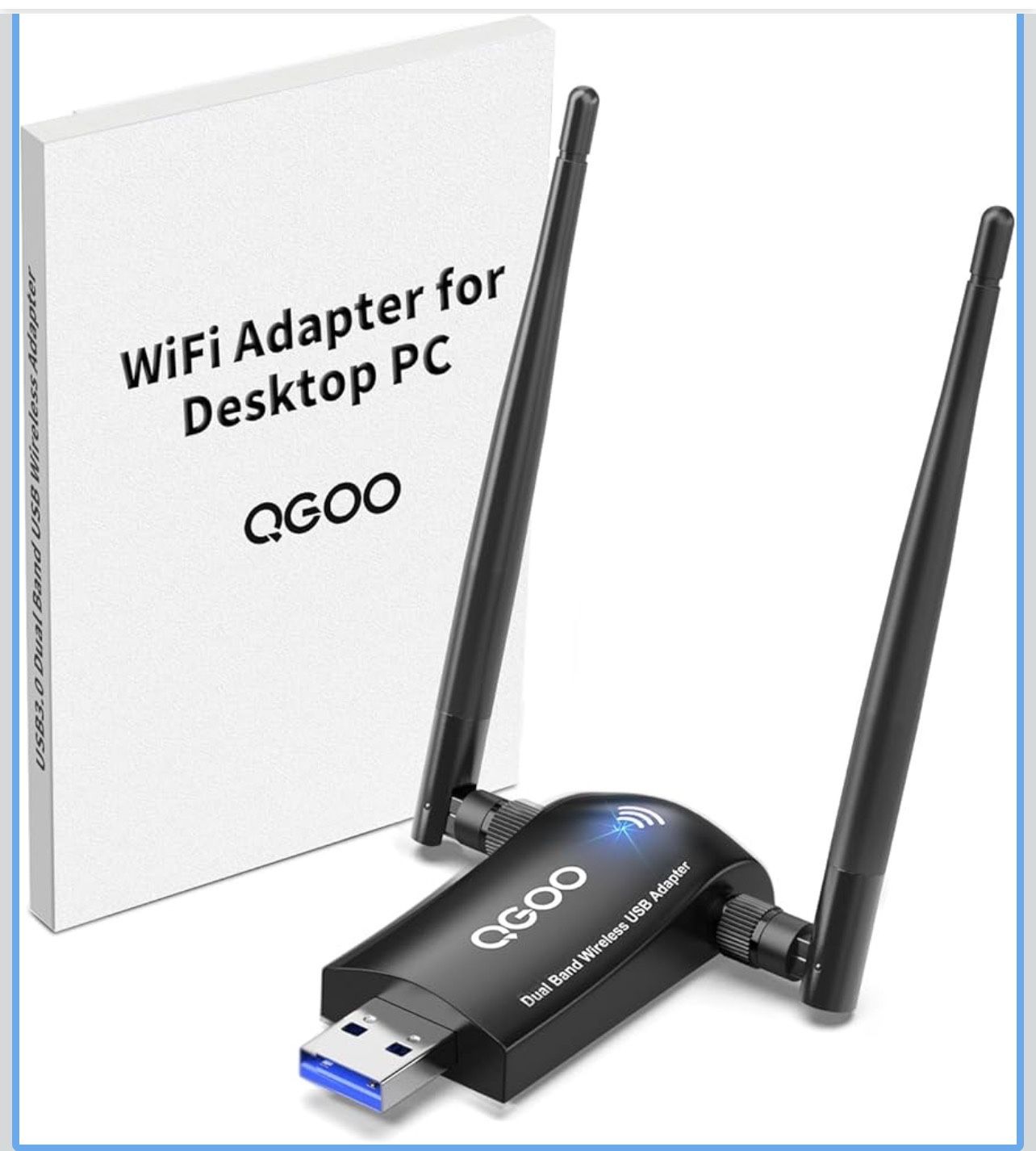WiFi Adapter for Desktop PC, QGOO Wireless AC1300Mbps USB 3.0 Network Dongle with 5dBi High Gain Dual Antennas, 2.4GHz/5GHz Dual Band for Laptop Compu