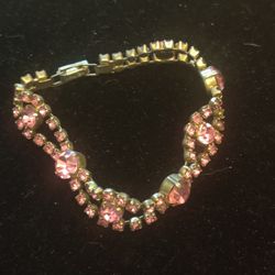 KRAMER Pink Rhinestones 8" Bracelet Gold Plated Vintage 1960s