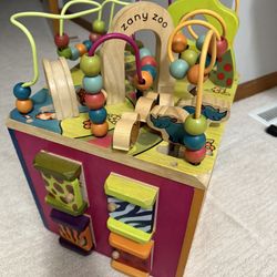 B. toys Wooden Activity Cube - Zany Zoo: Educational Play with Animals, Spinners, Bead Rollercoaster