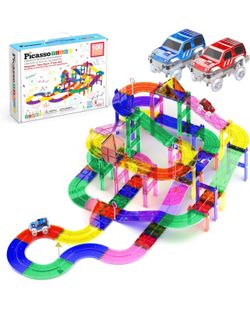 PicassoTiles 100pc Magnetic Tiles Race Track